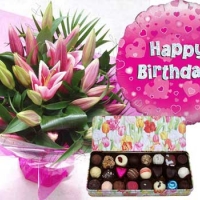 Flowers, Belgian Chocolates and Balloon